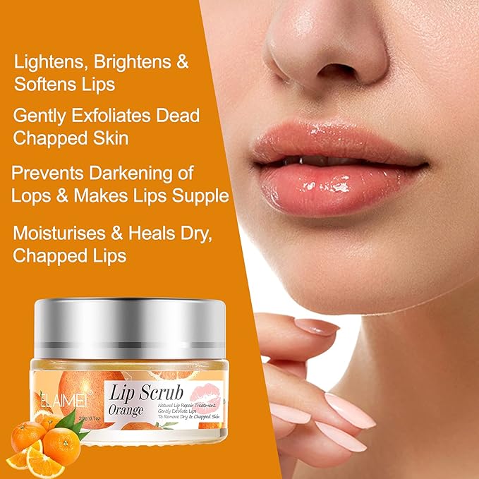 Lip Scrub, Lip Scrubs Exfoliator & Moisturizer, Lip Repair for Lush Soft Lips, Lip Moisturizer for Chapped Dry and Flaky Lips Treatment, Lip Scrubs (Orange)