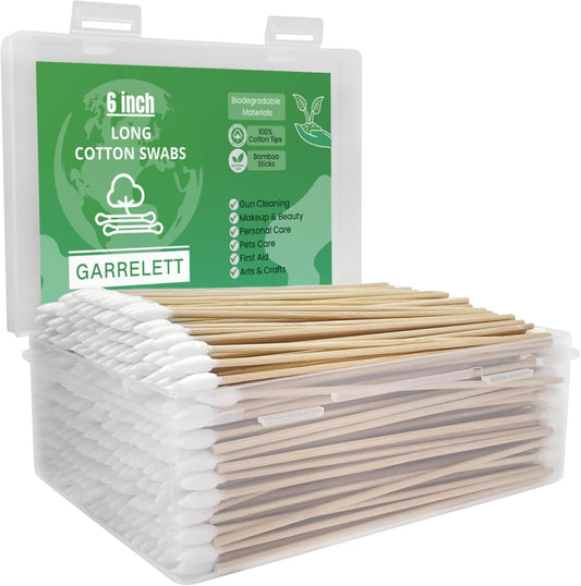 600/500/400 PCS Gun Cleaning Swabs - 6" Lint-Free Long Cotton Swabs Bamboo Handle, Precision Firearm Maintenance Kit Electronics Instruments, Professional Supplies with Reusable Storage Case