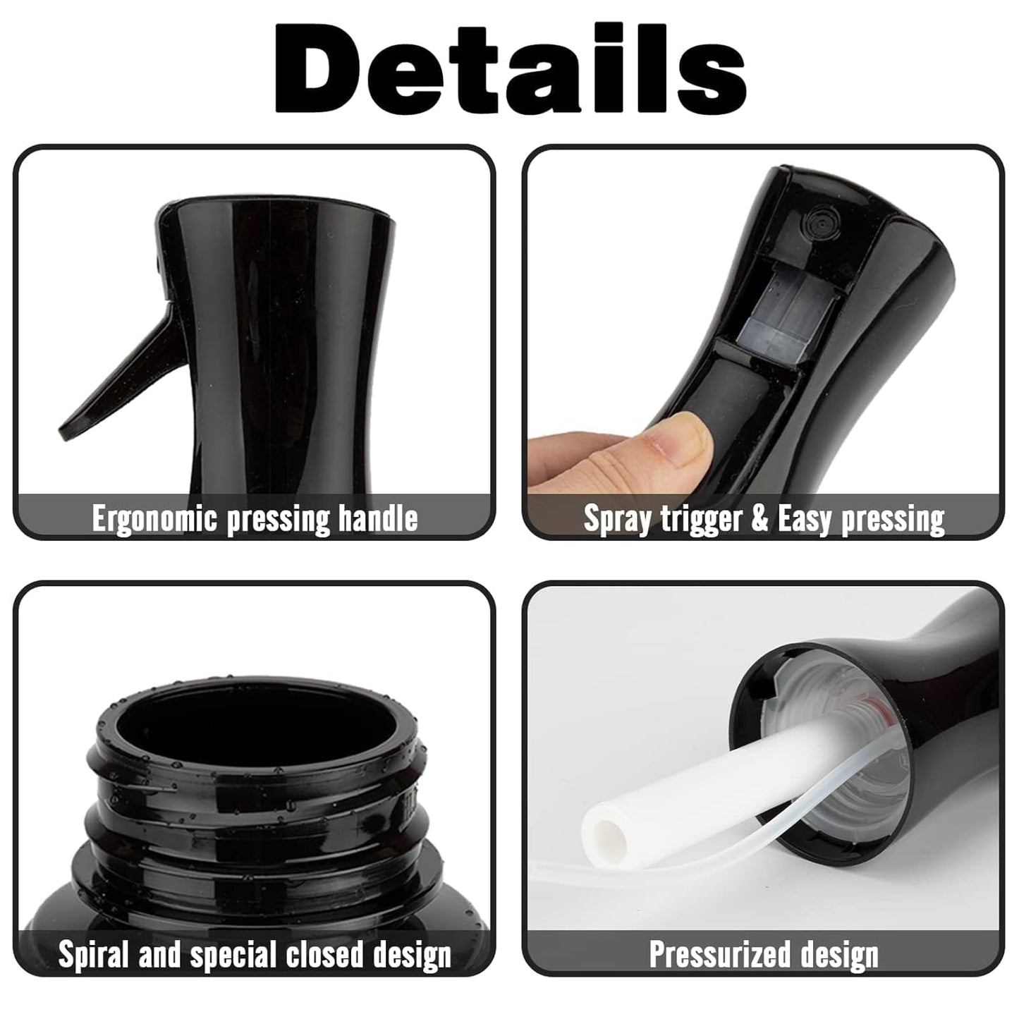 Spray Bottle for Hair (10.15OZ /300ML) Continuous Ultra Fine Mist Sprayer for Hair, Salons, Barber, Plants, Skin Care, Cleaning Black