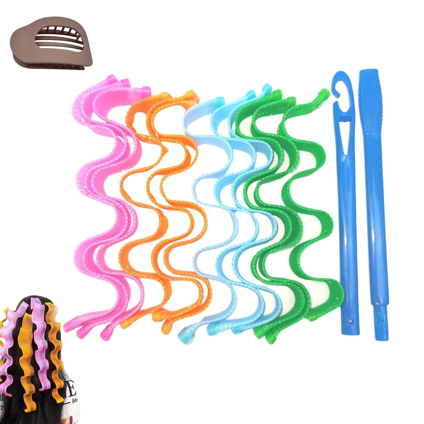 Heatless Hair Curling Set, Hair Curlers Spiral Curls No Heat Wave, Spiral Curls Styling Kit, Satin Heatless Curling Set Short Hairs, for All Hairs Lengths with Styling Hooks (color 4,11.8 in)