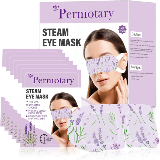 20 Packs Steam Eye Masks for Dry Eyes and Puffiness,Disposable Heated Eye Mask Warm Compress for Eyes,Relief Eye Fatigue Hot Sleep Mask for Men Women,Lavender