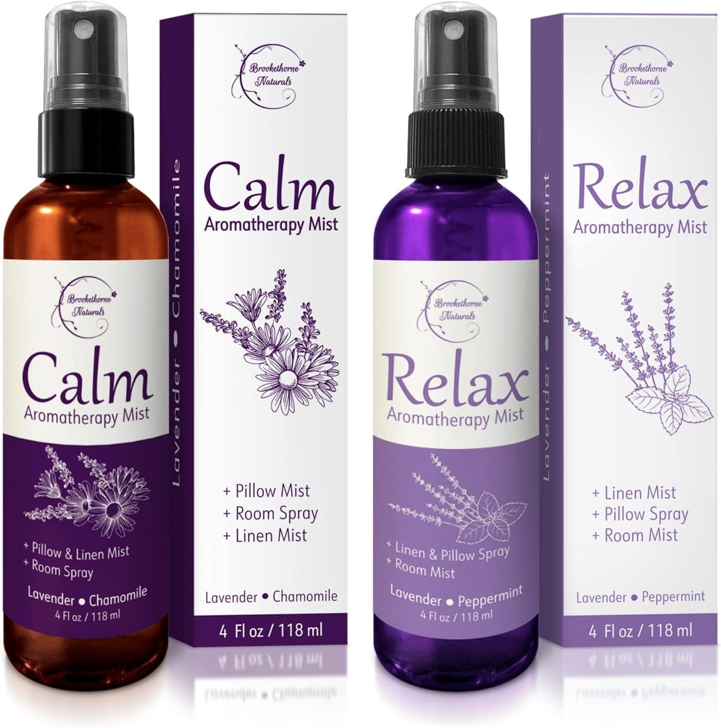 Lavender Spray Aromatherapy Mist Set of 2 – Natural Linen & Pillow Spray for Bedding, Essential Oil Room Mist with Lavender & Chamomile for relaxation & sleep by Brookethorne Naturals