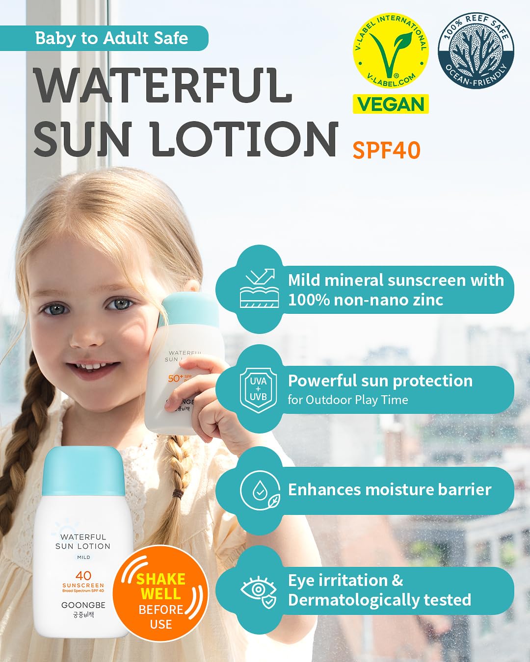 Sun Lotion SPF 40 & Moisture Sun Cushion SPF 50-100% Zinc Oxide Mineral Sunscreen - Vegan Reef-Safe for Babies Kids Adults - Korean Skincare, 2.82oz & Cushion 0.81oz