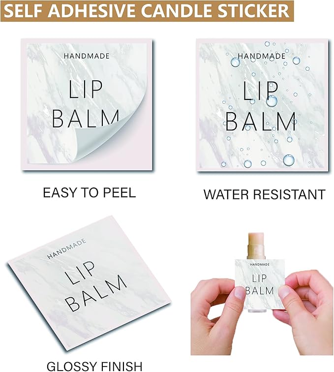 CRASPIRE Lip Balm Labels 80pcs Homemade Lip Balm Labels 2” Clear Lip Balm Labels for Tubes Printable Waterproof Lip Balm Stickers Labels for Lip Balm Handcream Candle Container（Marble Pattern）