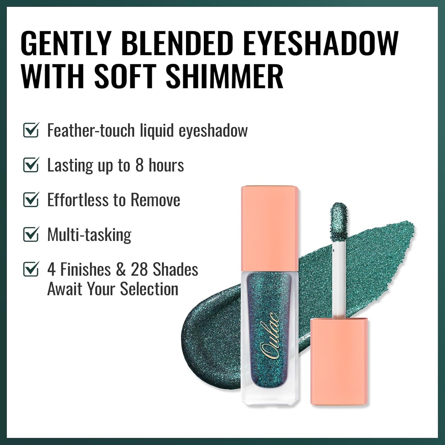 Oulac Liquid Glitter Eyeshadow - Green Shimmer Eyeshadow & Liquid Eyeliner - Non-sticky, One-Swipe Coverage with Quick-Drying, Crease-resistant Formula. Vegan & Cruelty-Free (11)