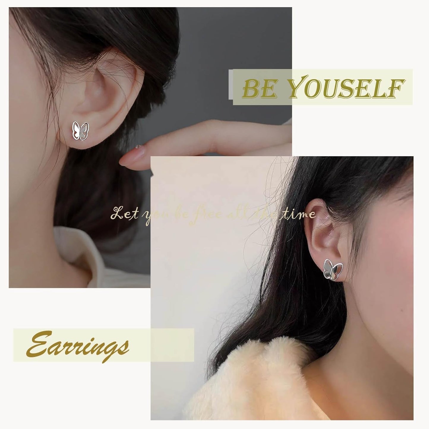 Tiny Butterfly Studs Earrings Vintage Silver Butterfly Earrings Statement Charm Layered Hollow Butterfly Cartilage Earrings Minimalist Butterfly Earrings Jewelry for Women