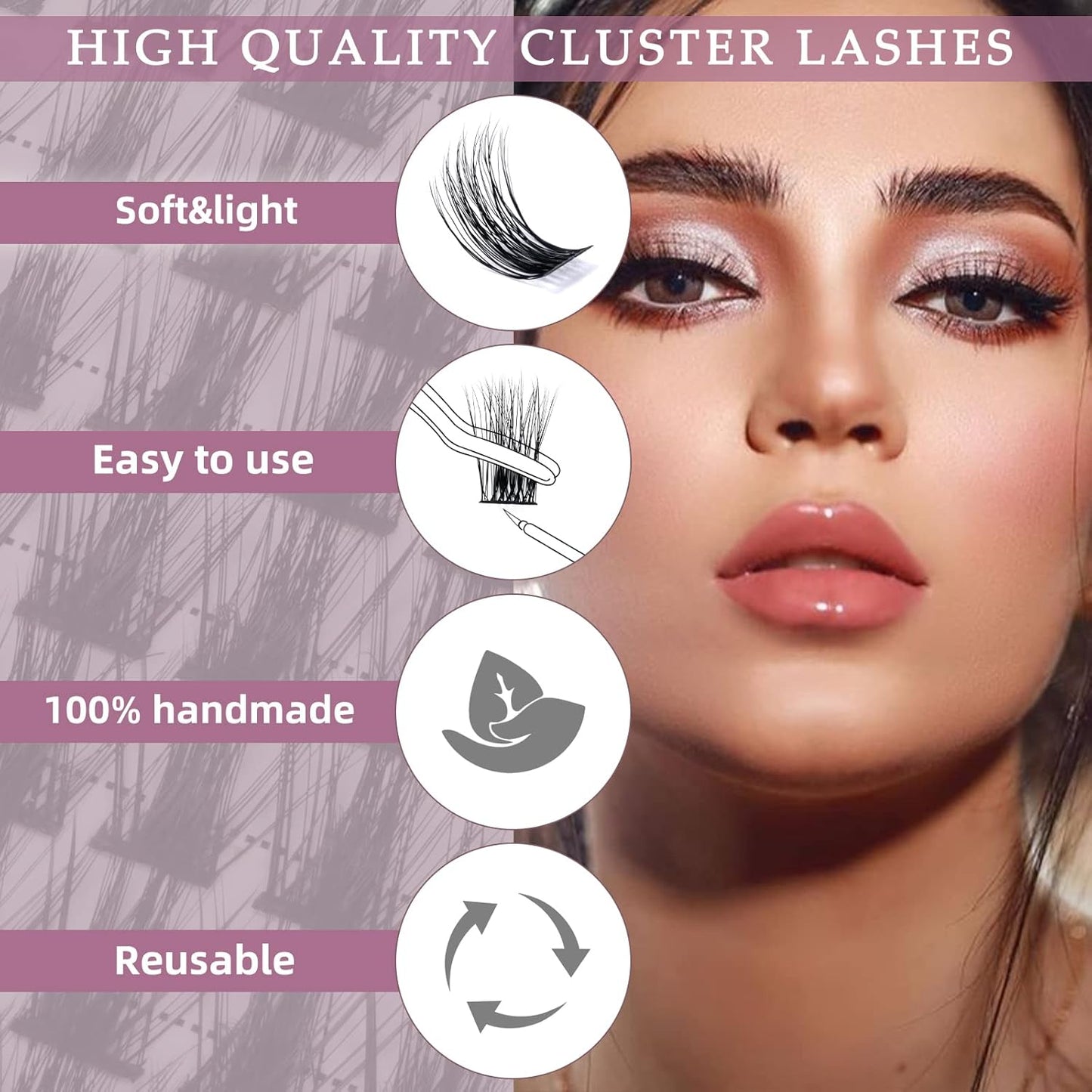 QUEWEL Cluster Lashes 72 Pcs Wide Stem Individual Lashes C/D Curl 8-16mm Length DIY Eyelash Extension False Eyelashes Soft for Personal Makeup Use at Home (natural02-C-16)
