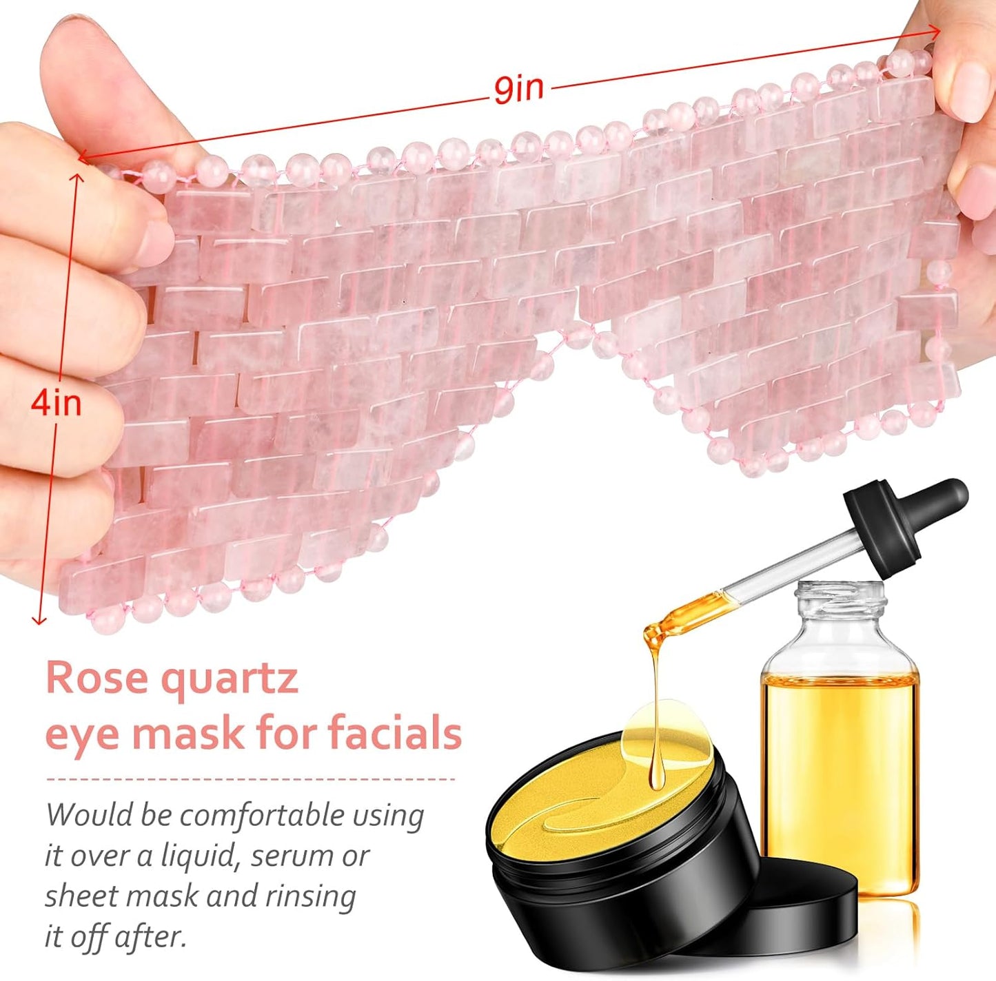 Rose Quartz Eye Mask, Cooling Jade Eye Mask 100% All Natural Crystal Eye Mask for Facial