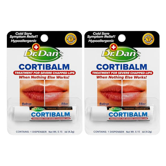 Dr. Dan's Cortibalm 2 pack -for Dry Cracked Lips Healing for Severely Chapped Lips - Designed for Men, Women and Children - 2 Pack