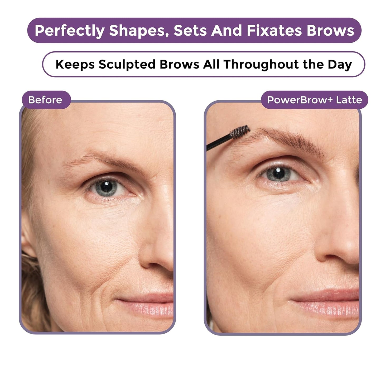 PowerBrow+ Tinted Eyebrow Gel For Older Women - Defines, Fills, Thickens Brows - 2-in-1 Formula - Natural Color, Quick Fixing, Long-Lasting - Hypoallergenic Light Brown (Latte)