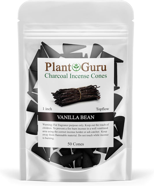 Vanilla Bean Charcoal Incense Cones 1" TOPFLOW - 50 Pack - Natural Scented Cones Handmade Hand Dipped