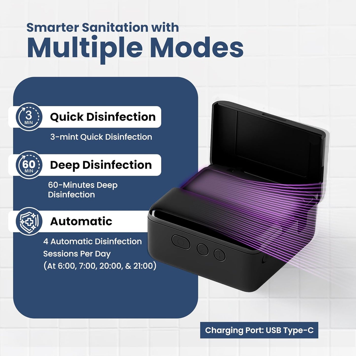UV Toothbrush Sanitizer Holder & Cleaner with LED Clock Display & Hot Air Drying – Wall-Mounted UV Tooth Brush Holder for Bathroom Decor, Travel Use, Rechargeable Portable Design, Fits All Brushes