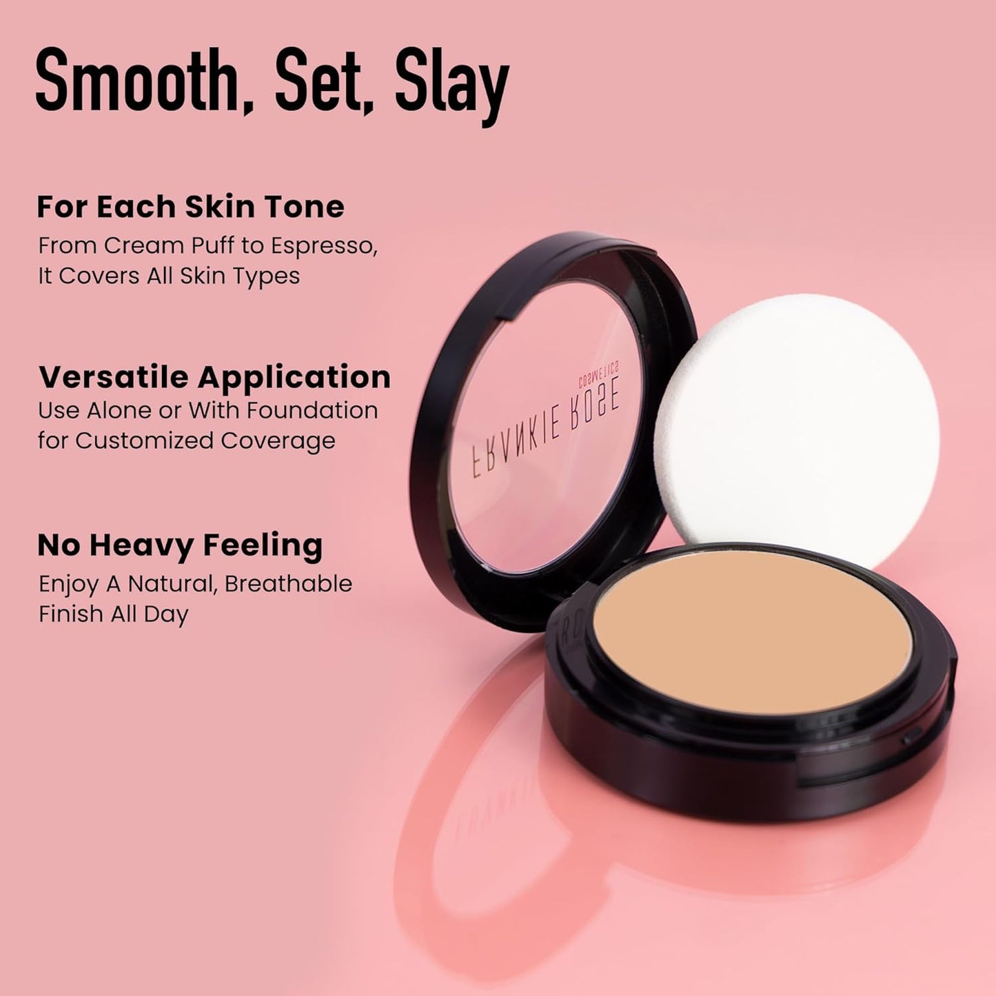 Frankie Rose Cosmetics Powder Foundation – Full Coverage Face Powder For Pores & Imperfections, Evens Out Skin Tone & Shine-Control | 58 Grams (Cream Puff)