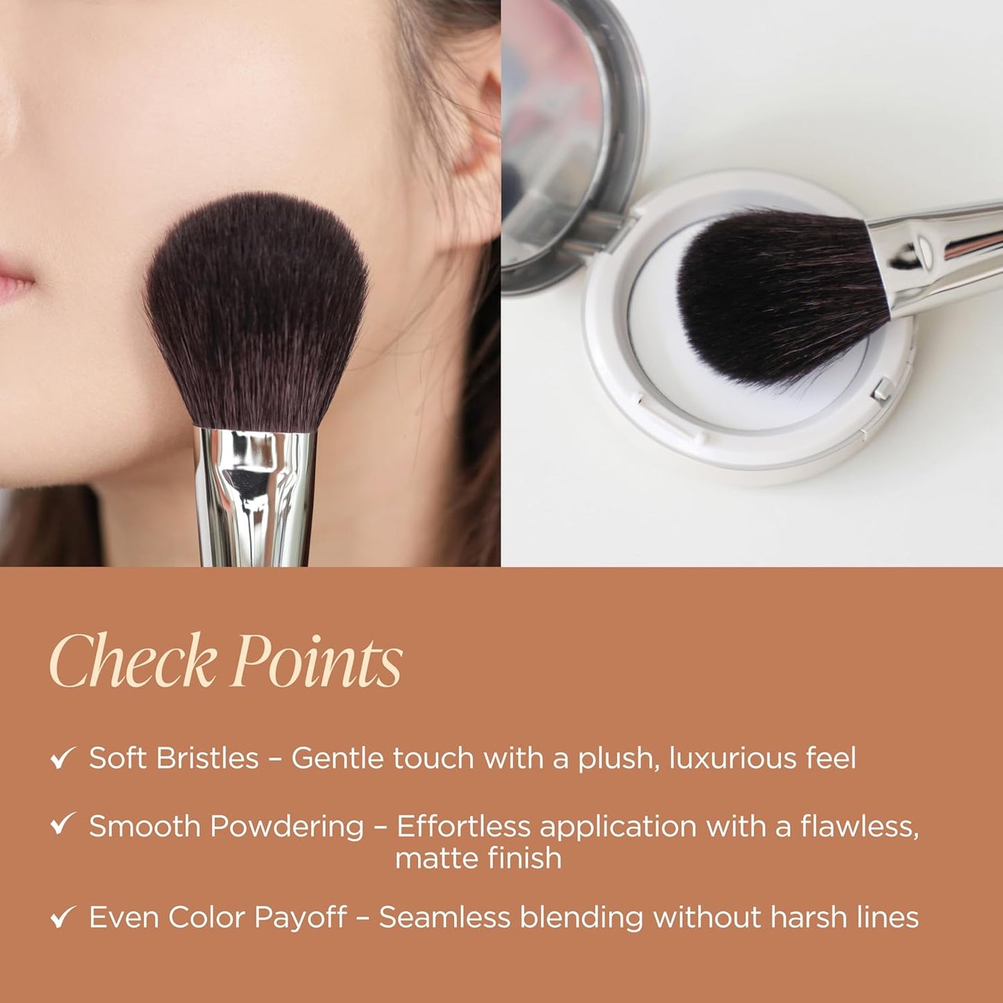 Piccasso COLLEZIONI 103A Powder Brush – Soft Makeup Brush for Face, Fluffy Blush and Setting Tool with Goat Hair Blend, Ideal for Powder Application, Shading, and Natural Finish, Professional Korean