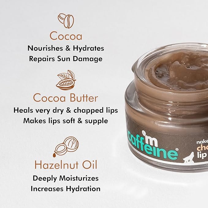mCaffeine Deep Moisturizing Choco Lip Balm for Healing Dry & Chapped Lips - 24 Hrs Moisturization | Lip Care for Men & Women with Cocoa Butter & Hazelnut Oil | Natural & Vegan (12gm)