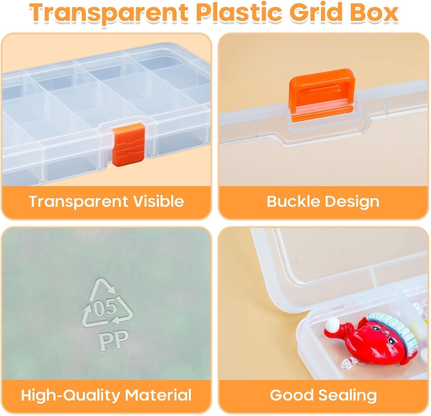 8PACK Extra Thick Bead Organizers, Mini Clear Plastic Storage Box Craft Containers for Nail jewelry rhinestones DIY Supply Case