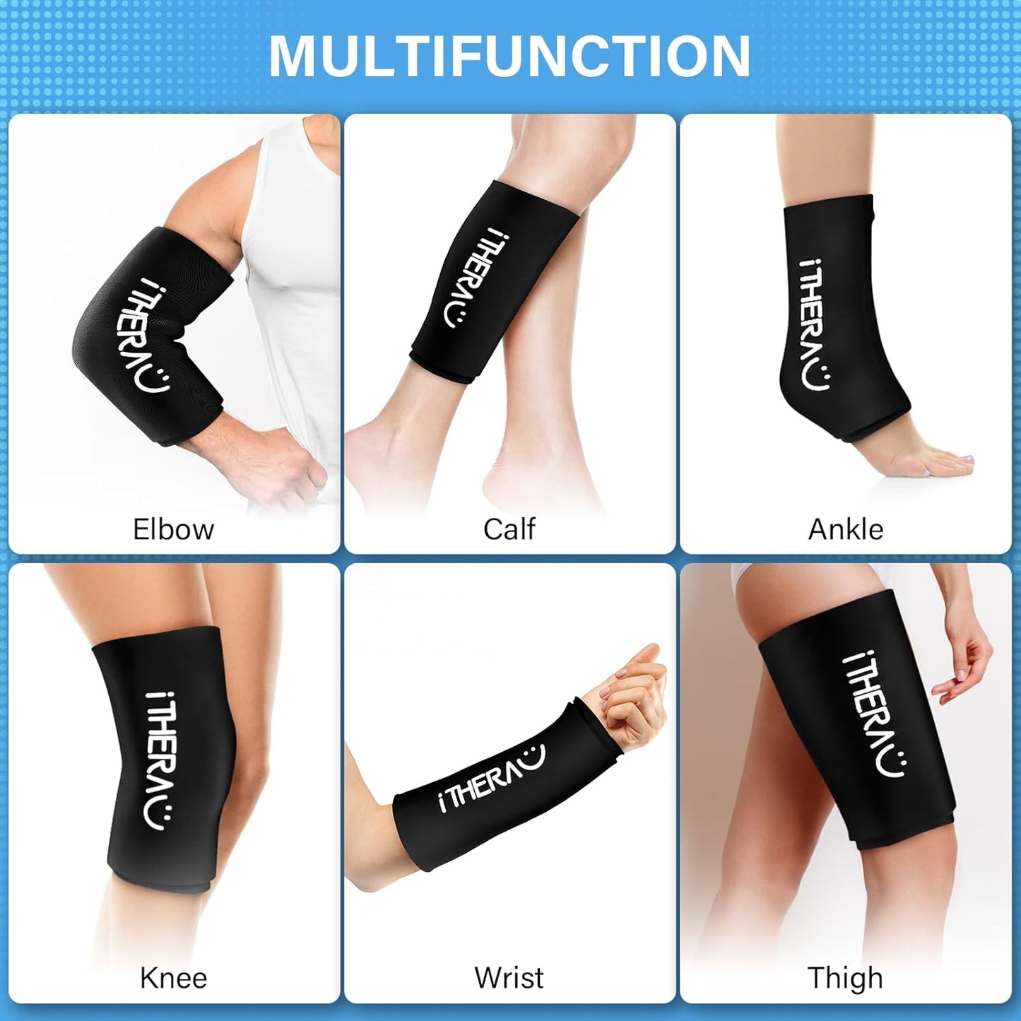 iTHERAU Knee Ice Pack Wrap, Reusable Gel Cold Pack with Cold/Hot Therapy, Cold Compression Sleeve for Elbow, Knee, Calf & Ankle for Pain Relief, Swelling, Surgery, Sports Injuries -Black, L