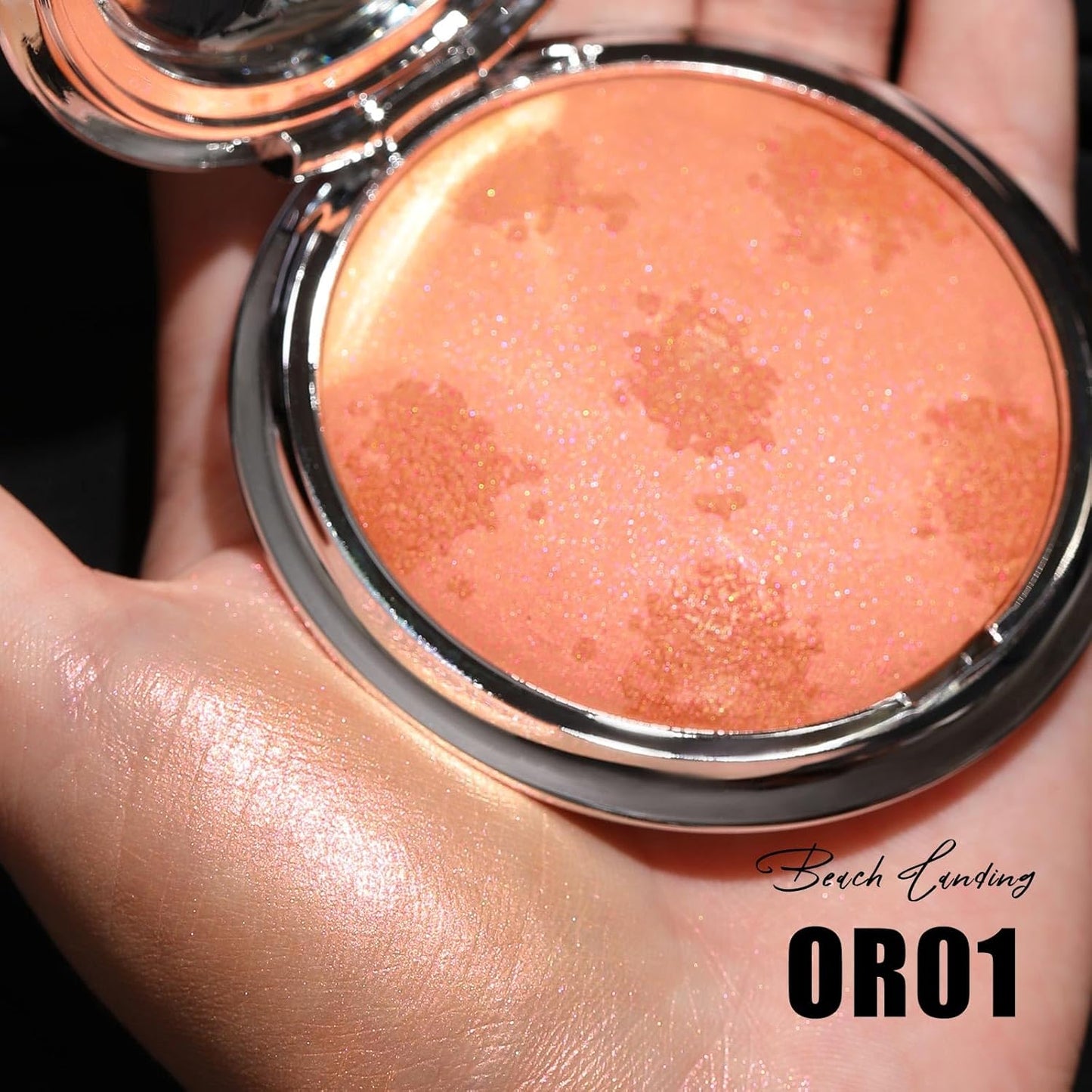 FOCALLURE Shimmer Face Highlighter Makeup Powder, Gel to Powder Glow Finish, Leaving a Lightweight & Healthy Radiance, Long Lasting Luminous Face Body Highlighter Makeup,OR01 Beach Landing