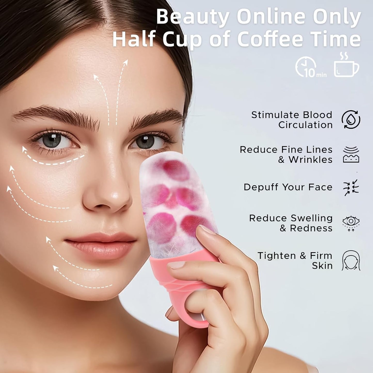 3 Pcs Facial Ice Roller Silicone Mold Reusable for Face Women and Eye Neck Cold Skin Care Tools Freezer De Puff Eyes Bags Reduce Migraine Pain Pink