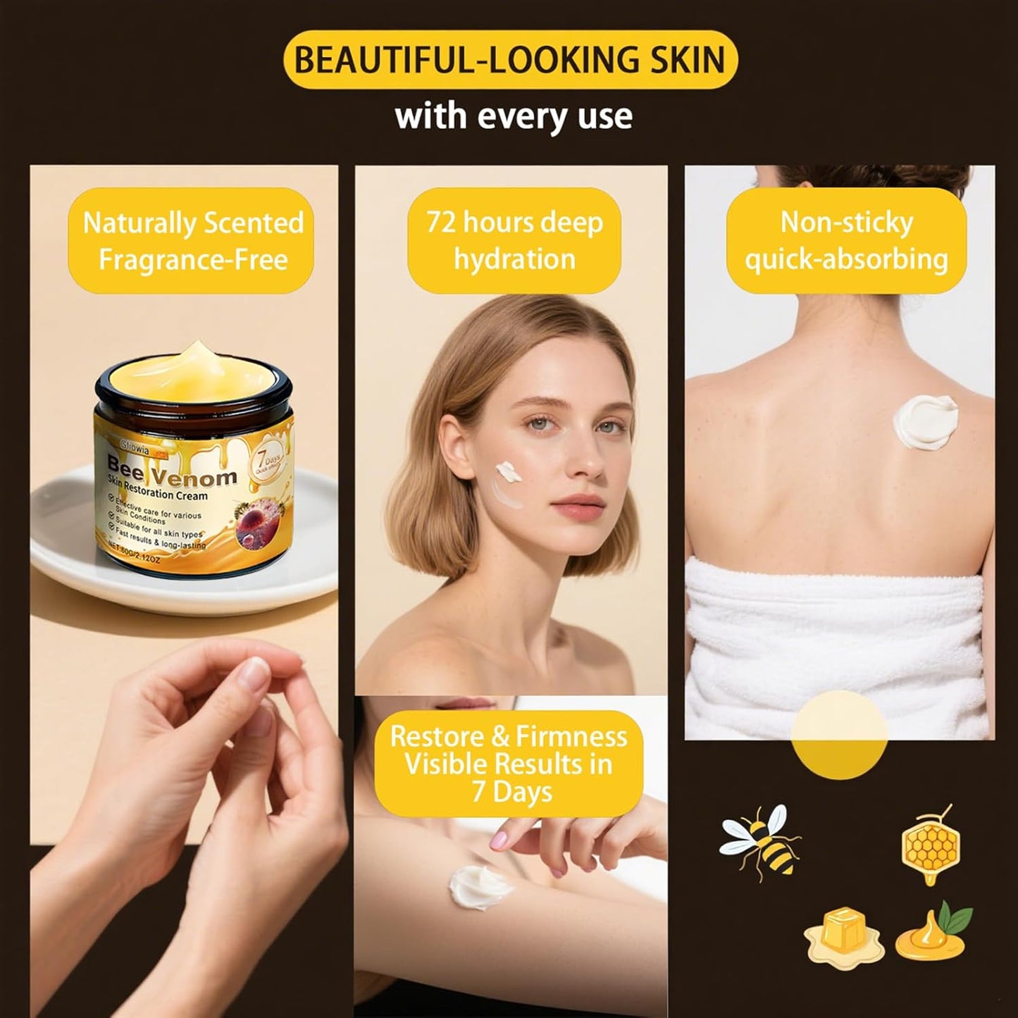 Bee Venom Skin Restoration Cream, 2025 Upgrade Bee Venom Skin Treatment Cream, Natural bee venom Comprehensive cream for Repair & Renewal, All in One Nourishing Serum for All Skin Types