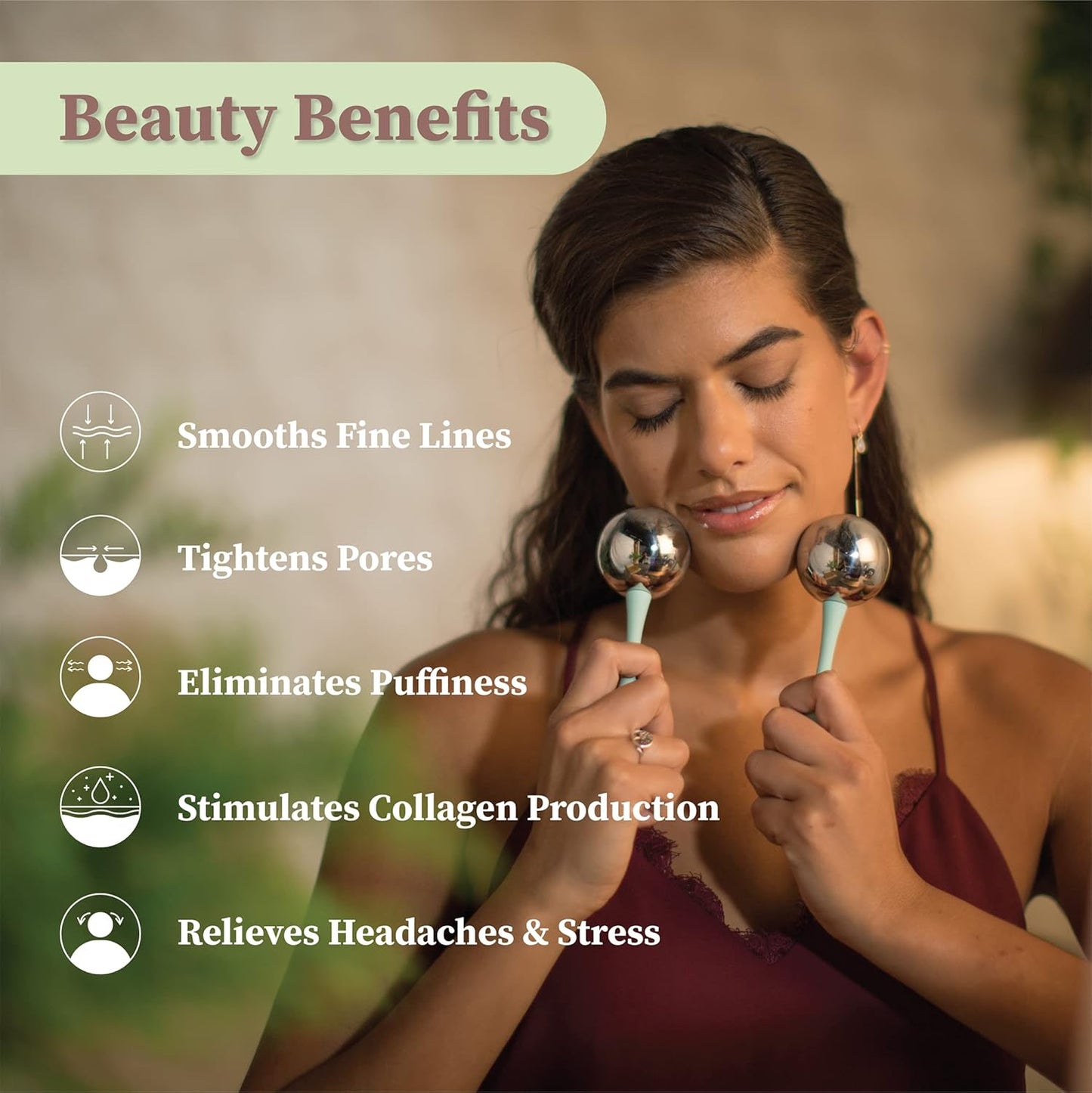 Facial Ice Globes for Face - 360 Stainless Steel face wand Globes Massager For Puffy Eyes & Dark Circles, Stimulates Collagen to Tighten Skin & Shrink Pores, Enhance Circulation & Smooth Looking Skin