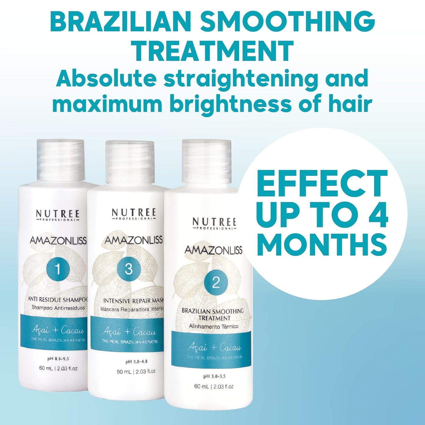 Amazonliss Keratin Hair Straightening Treatment – Home Use Brazilian Blowout Kit – Keratin Treatment Formaldehyde Free – Keratina para Alisar el Pelo, Anti-Frizz, Shine - 2.03 Fl Oz