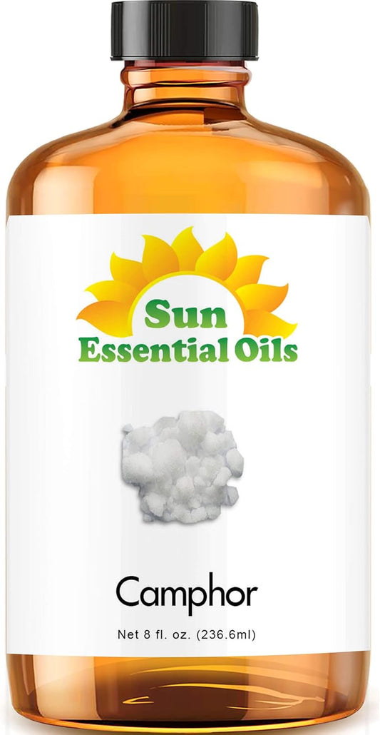 Sun Essential Oils – 8 oz Camphor Essential Oil with Dropper for Diffuser, Skin, Aromatherapy Massage, Humidifier, Crisp Scent for Candle, Lotion & Soap Making, Room Fragrance