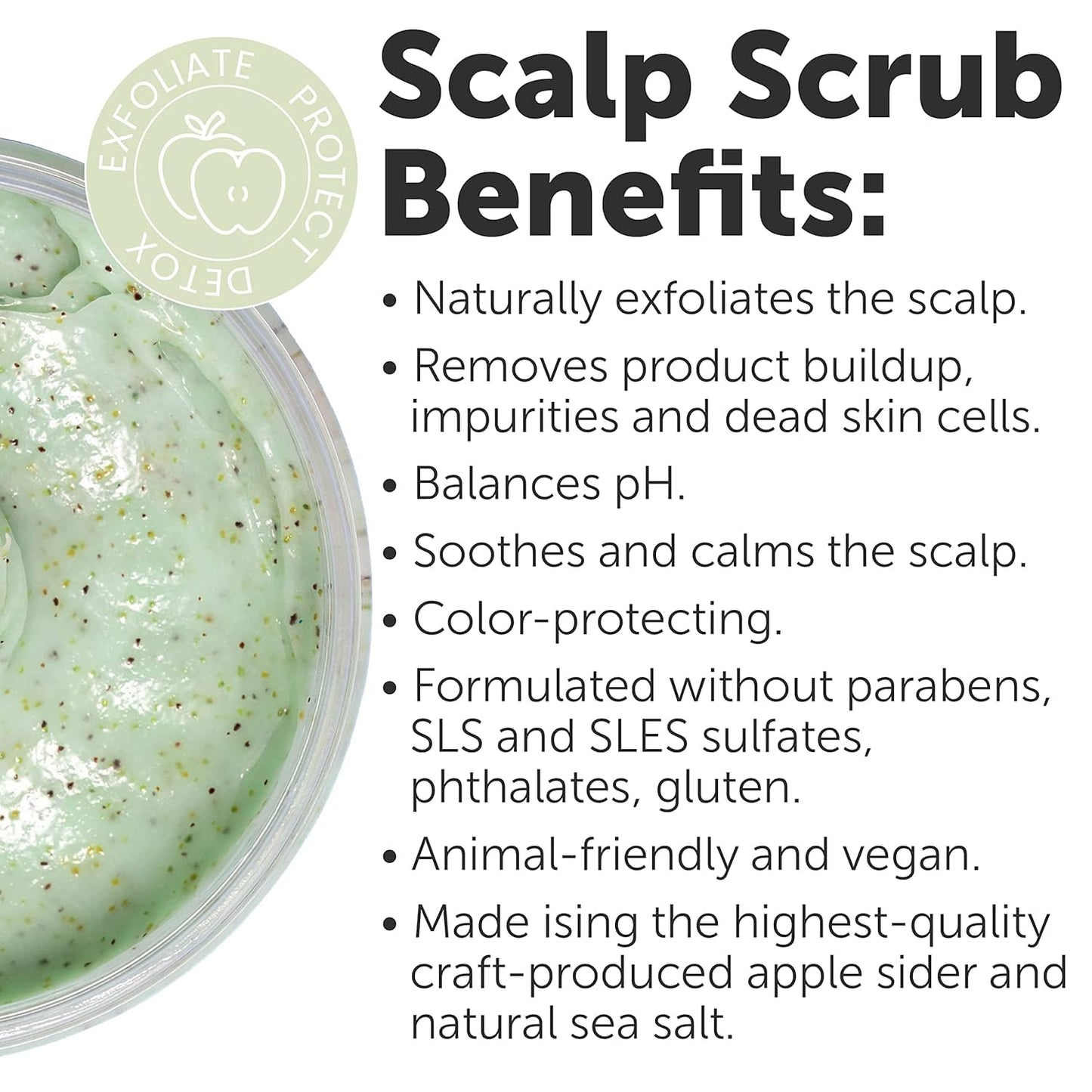 Apple Cider & Sea Salt Green Scalp Scrub Sulfate-Free | 10% AHA & BHA | Exfoliating Hair & Scalp Treatment for Detox, Dandruff & Build-Up | Scalp Exfoliator Hair Scalp Scrub | Refreshing ( 16 Fl Oz )