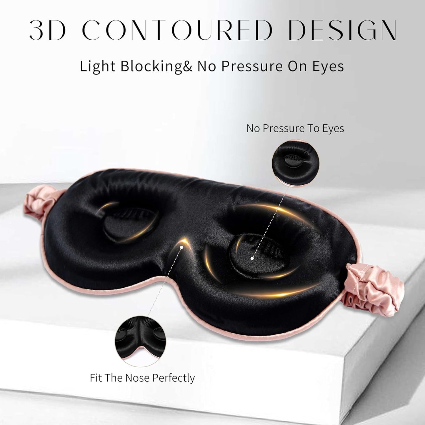 100% 22 Momme Mulberry Silk Sleep Mask, Eye Cover for Sleeping, Blackout 3D Sleep Masks for Lash Extensions with Adjustable Strap for Men and Women (Rose Gold)