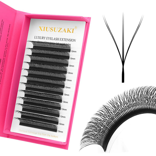 Lash Extensions Double Tips 3D Eyelash Extensions W Shape 0.07mm Thickness D Curl 9mm Premade Fans Easy Fan Volume Matte Black Crisscross Eyelashes(W-3D-Double Tips-0.07-D,9mm)