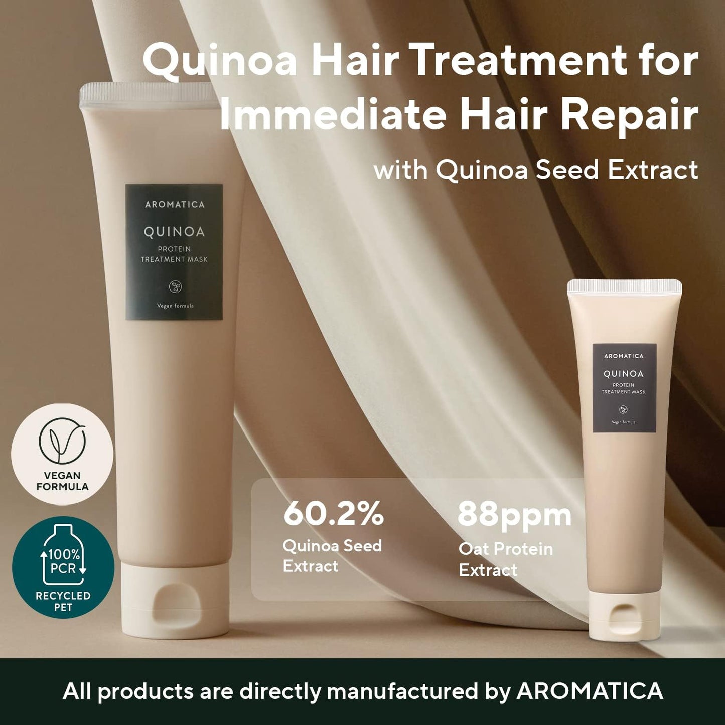 AROMATICA Quinoa Protein Hair Treatment, Silicone-free, Sulfate-free/Nourishes, Moisturizes, and Adds Shine (5.41oz / 160ml)