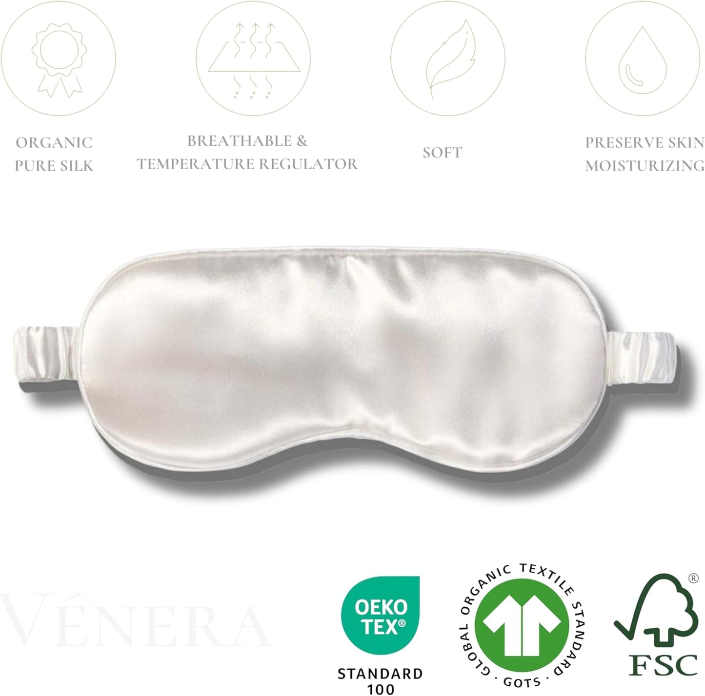 Silk Sleep Mask - 100% Pure 22 Momme Mulberry Silk Eye Sleeping Mask for Women and Men - Blackout Eye Mask for Sleeping (White)