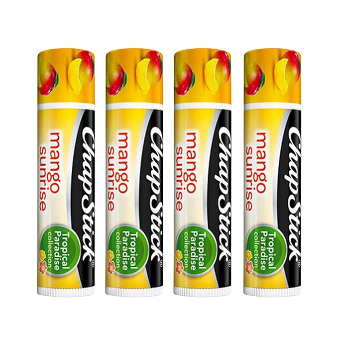 Mango Chapstick 4-Pack. Includes Bonus Lip Balm Holder Keychain (Pink). Limited Edition Flavor from the Chapstick Tropical Paradise Collection, Unique Gift Bundle from Tiny Seed