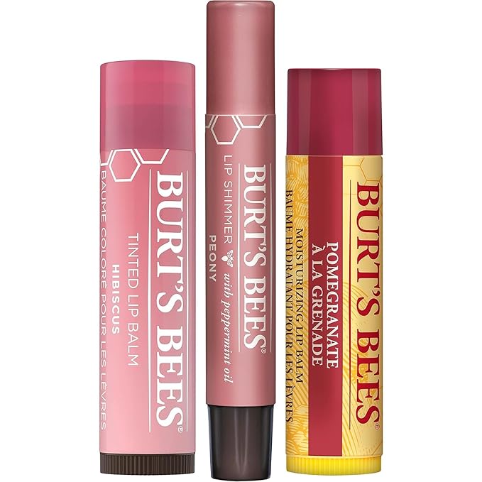 Burt's Bees Mistletoe Kiss Lip Care Stocking Stuffers Holiday Gift Set, Mistletoe Kiss Set, Pomegranate, Peony & Hibiscus