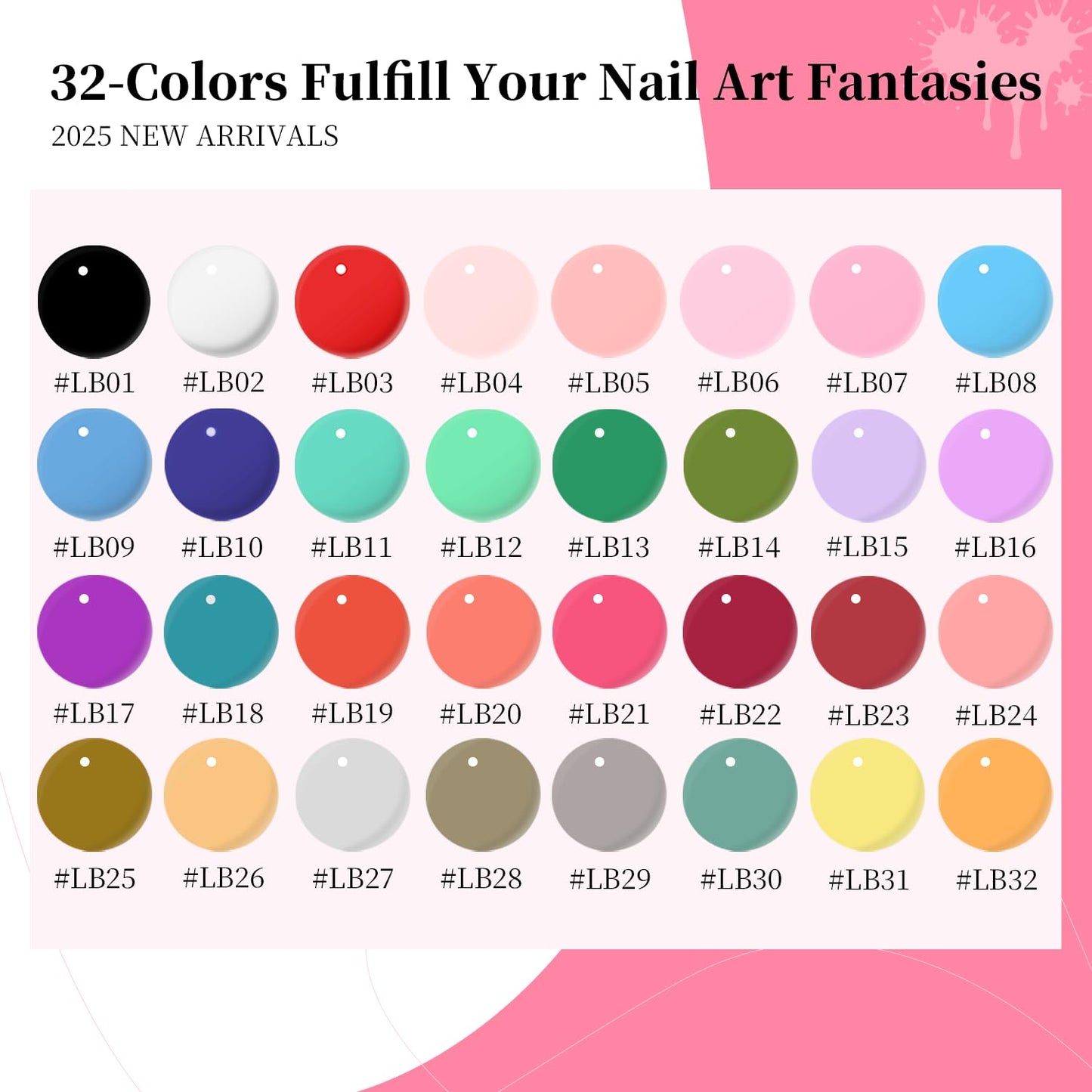 JODSONE Gel Polish Nail Art Gel Liner Set 32 Colors Orange Grey Pink Green Blue White Black Need U V Lamp Cured with Thin Brush Gift for Girls