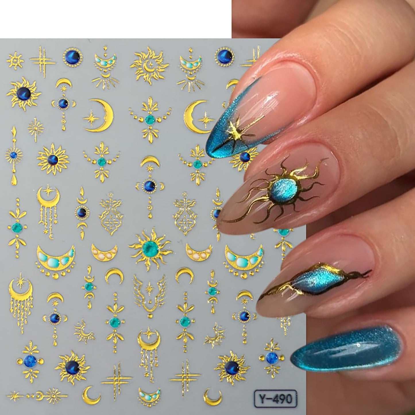 6 Sheets Hot Stamping Gold & Silver Star Nail Art Stickers 3D Self -Adhesive Moon Stars Nail Decals Holographic Pendant Vintage Moon Nail Stickers Unique Nail Decoration for Women Manicure Supplies