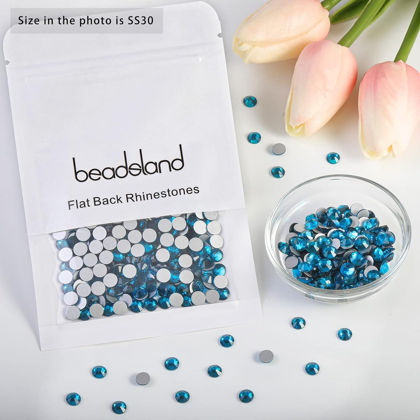 beadsland Flat Back Crystal Rhinestones Round Gems, Indicolite (6.4-6.6mm) SS30/288pcs