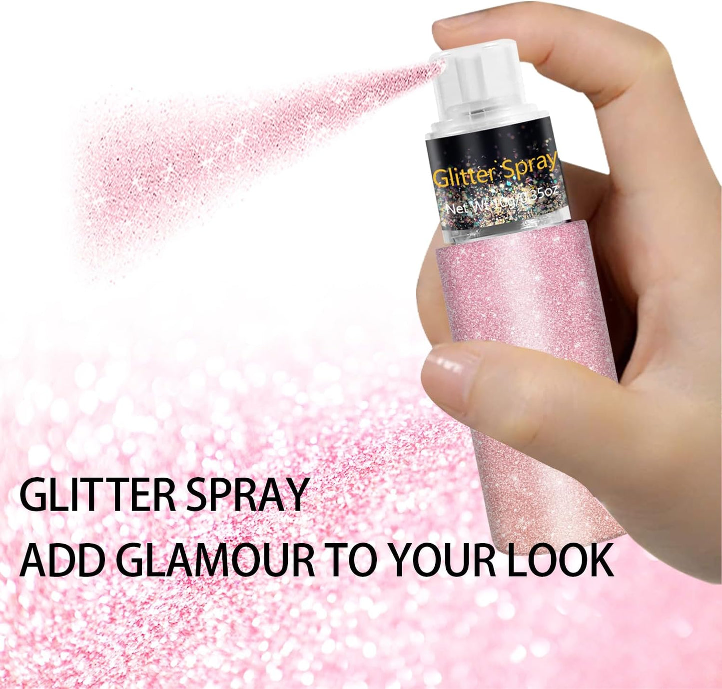 Hair and Body Glitter Spray, Holographic Glitter Highlighter Powder, Face Body Clothes Shiny Glitter, Loose Shimmer Hairspray Festival Rave Prom Accessories, 10g (03# Pink)