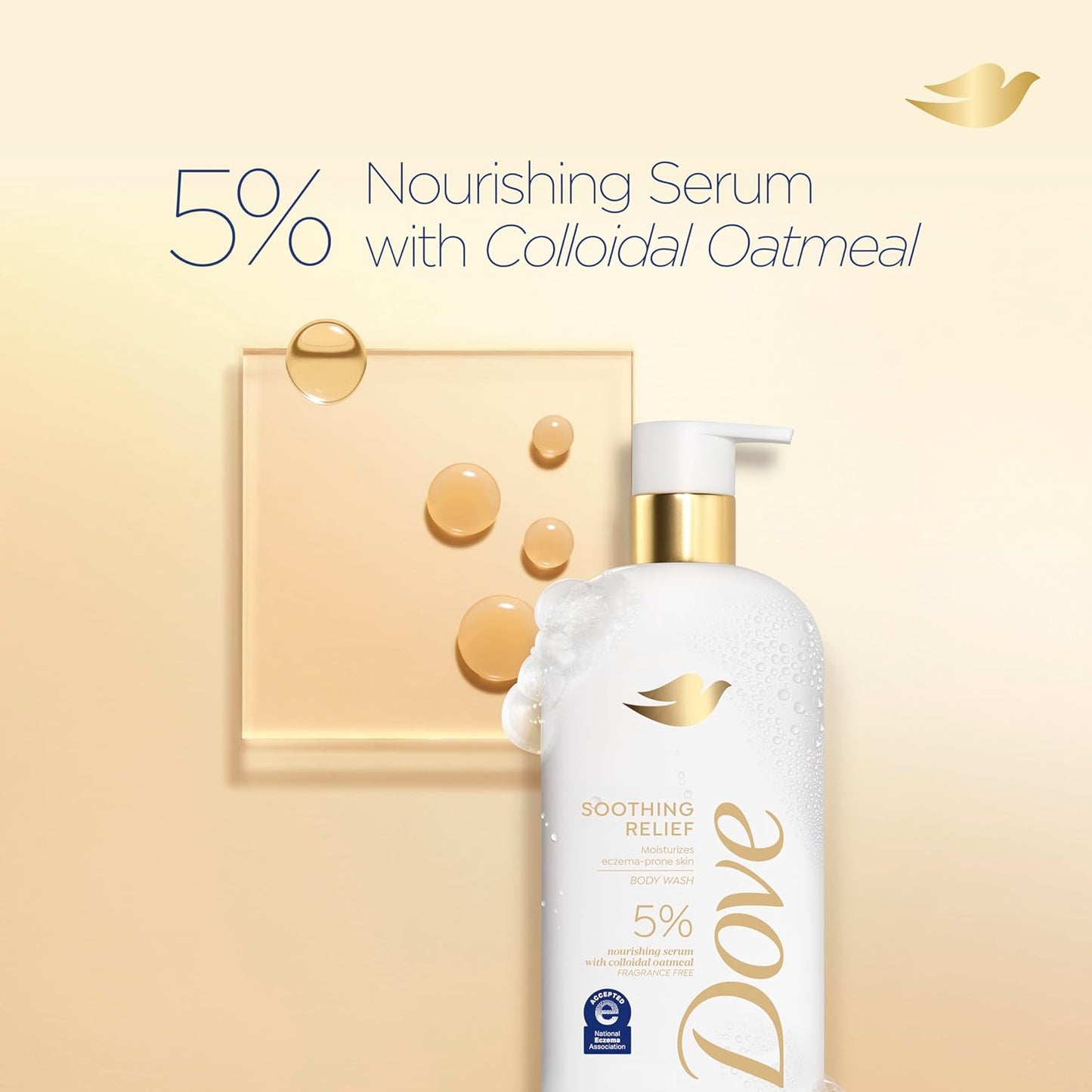 Dove Fragrance Free Body Wash Soothing Relief Moisturizes eczema-prone skin 5% nourishing serum with colloidal oatmeal 18.5 oz