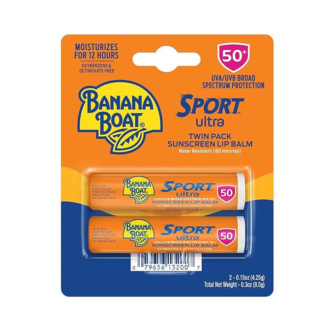 Banana Boat Sport Ultra SPF 50 Lip Sunscreen Twin Pack | SPF Lip Balm Pack & Sport Ultra, Reef Friendly, Broad Spectrum Sunscreen Stick, SPF 50, 1.5oz.