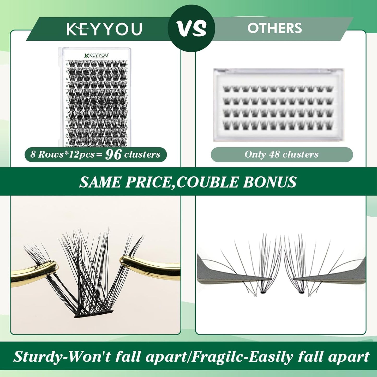 Lash Clusters 96pcs Individual Lashes D Curl 10mm Eyelash Clusters KEYYOU Volume Wispy Lash Extension Soft&Comfortable Easy DIY at Home(Y18,D-10mm)