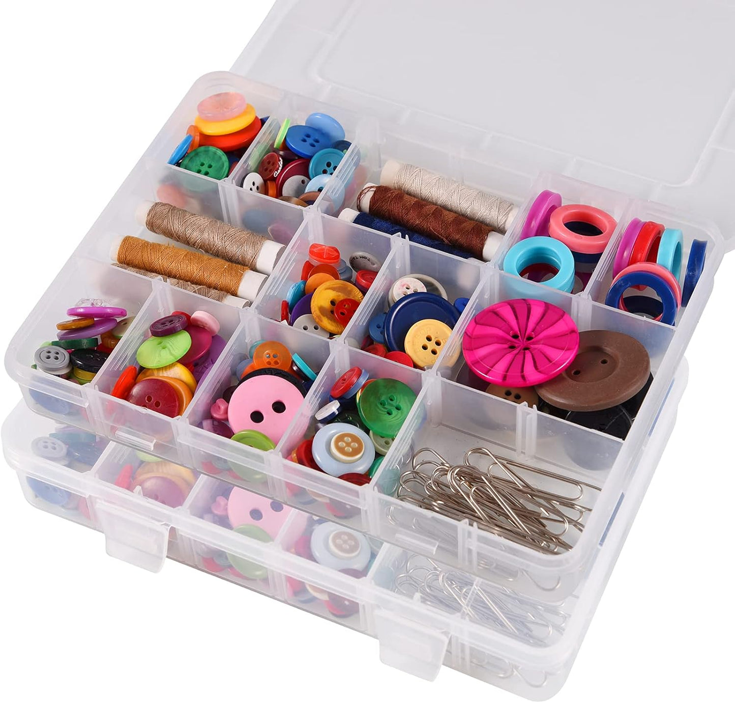 18 Grids Plastic Organizer Box with Dividers, Clear Compartment Container Storage for Beads Crafts Jewelry Fishing Tackles, Size 7.9 x 6.2 x 1.2 in