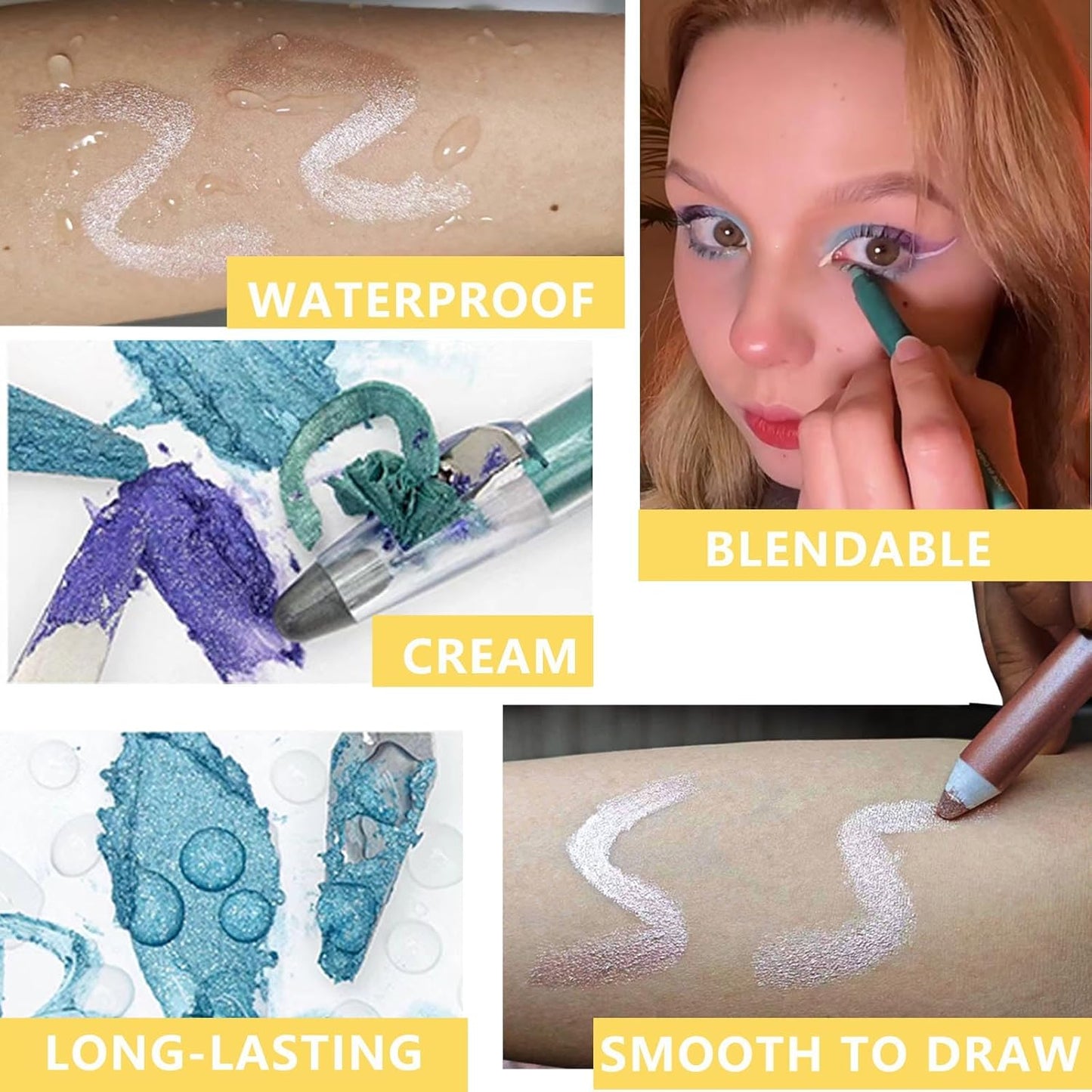 Black Eyeshadow Stick, Blendable Creamy eyeshadow Eye Brightener Stick, Waterproof Eyeshadow Pencil Long Lasting Crayon, Smooth Shimmer Eye Shadow Highlighter Eye Liner Makeup.#7 black shimmer