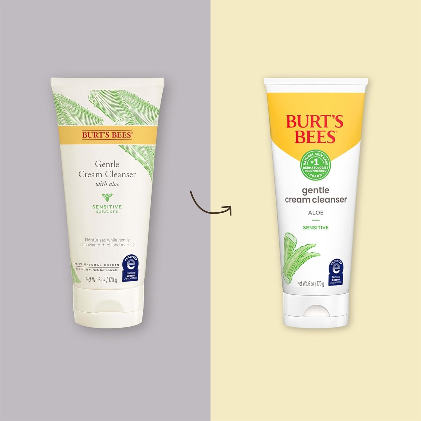 Burt's Bees Gentle Cream Cleanser with Aloe for Sensitive Skin, 98.9% Natural Origin, 6 Ounces