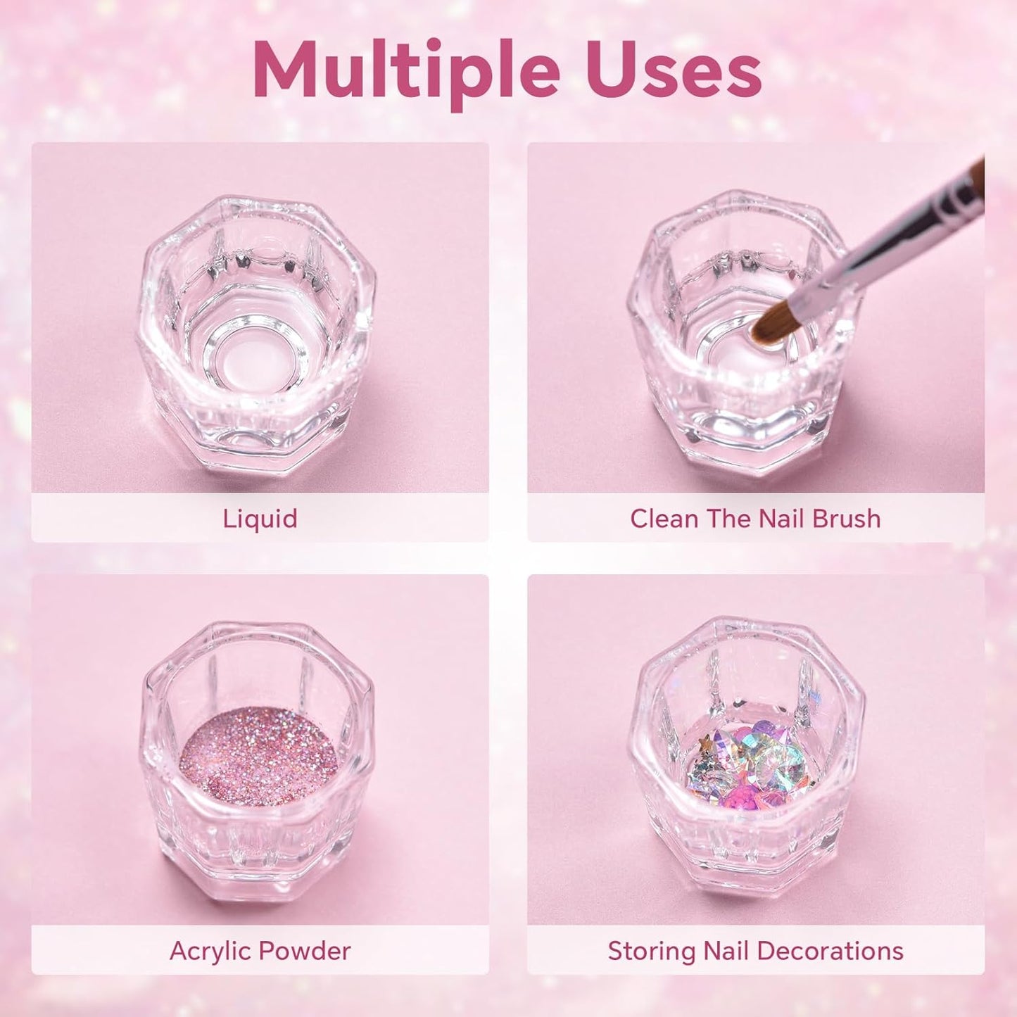 2Pcs Nail Art Dappen Dish Cups for Acrylic Liquid and Powder Clear Glass Nail Bowl Acrylic Powder Holder Nail Liquid Cup Acrylic Glass Jar Crystal Bowl for Nails