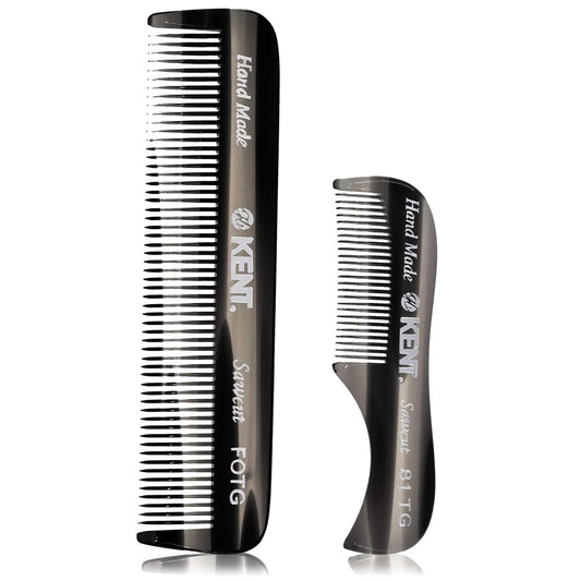 Kent 81T FOT Black Graphite Beard Pocket Comb Set for Men - Beard Kit for Travel and Home, Mustache Comb for Men, Mini Comb Beard Combs for Mens Grooming, Sawcut Hand polished Made in England