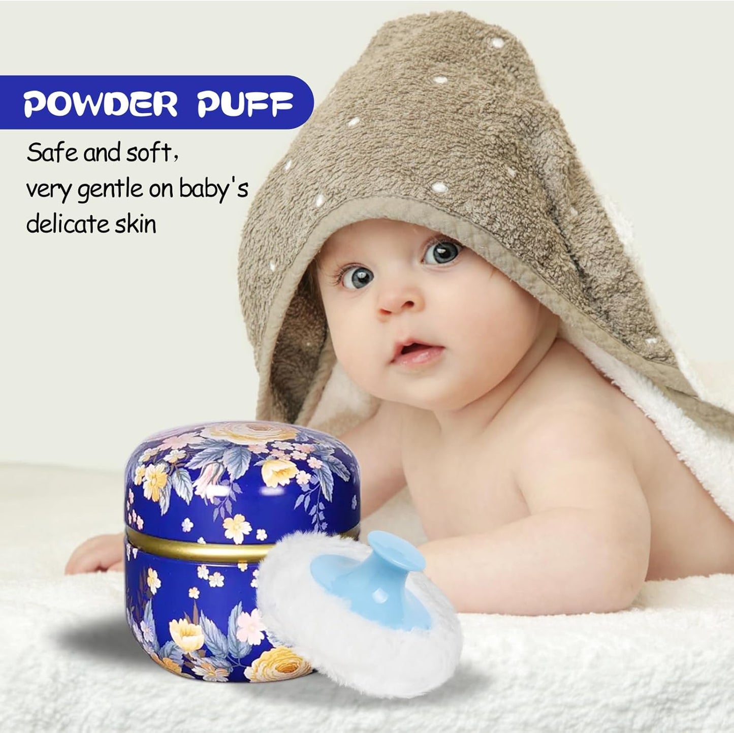 WEMEGA Body Powder Case with Powder Puff Powder Container Tea Box for Baby and Women Powder Puff and Powder Case for Travel (Brilliant Flowers)