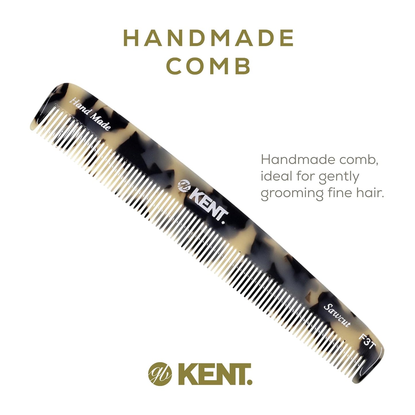 Kent F3T TW Fine Tooth Comb for Hair Parting, Handmade Combs for Men and Straightening Comb for Women, Dandruff Remover Kent Mens Combs for Fine Hair