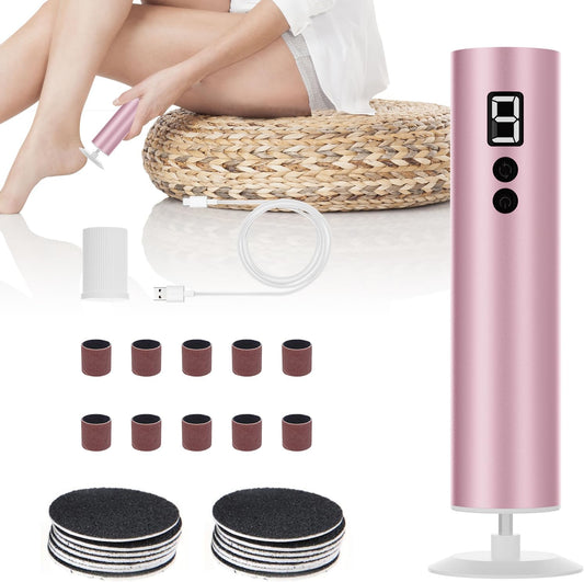 Powerful Electric Foot File & Callus Remover - Over 1-Hour Continuous Use, 360° Rotating Grinder, Foot Drill & Sander, 1200mAh Rechargeable Cordless Pedicure Tool,Foot Grinder(Pink+White)