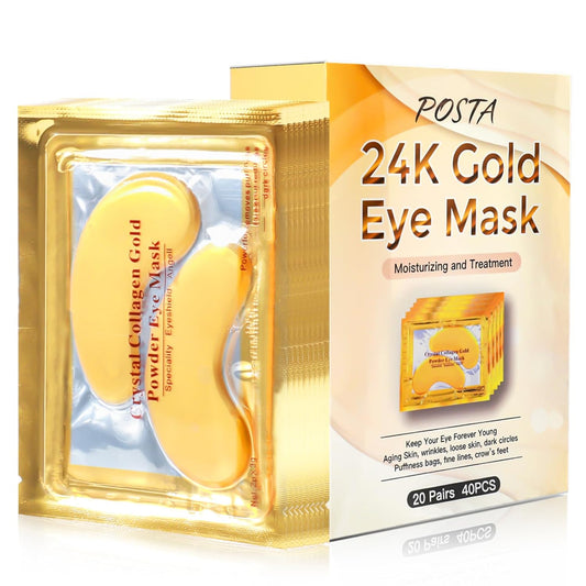 24K Gold Eye Mask, 20 Pairs Eye Treatment Mask With Collagen, Under Eye Mask Treatment for Puffy Eyes, Dark Circles Corrector, Used for Eye Bags, Anti Aging Patches Luxury Gift for Women and Men